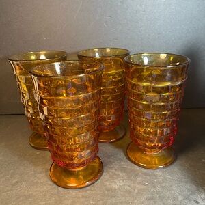 4 Vtg Collectible Indiana Glass Fostoria American Cube Brown Tumblers T80
